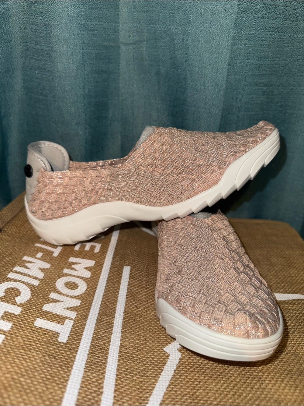 bernie mev. Rose Gold Slip-On Woven Mules